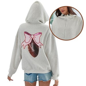 Attraco Women's Gameday Football Sequin Oversized Half Zip Fleece Pullover Hoodies Long Sleeve Sweatshirt - 1 of 4