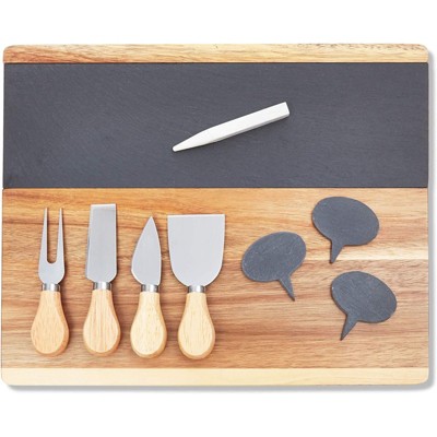 Juvale 9 Pieces Cheese Board Set with Slate Inlay, Knife and Signs (14 x 11 in)