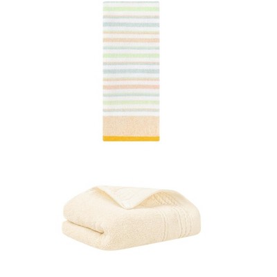 REGALWOVEN Striped Pattern Quick Drying Hand Towels for Bathroom 14" x 30"/13" x 27" 2 Pcs