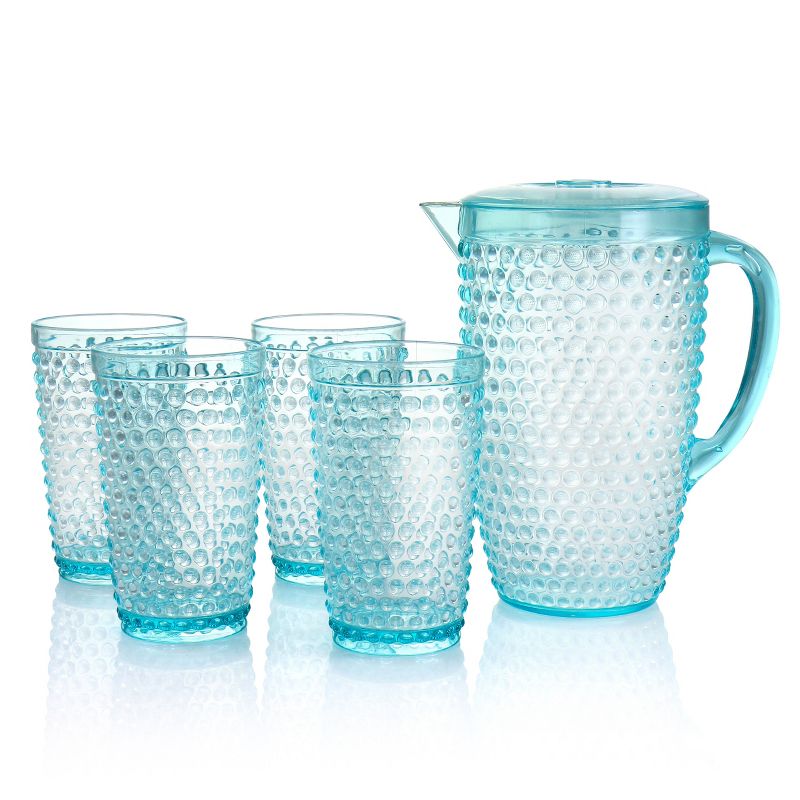 Gibson Home Malone 5 Piece Plastic Pitcher and Tumbler Set in Light Blue, 2 of 7