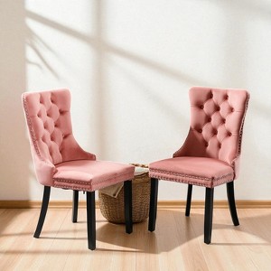 Mshliw Set of 2 Classic Velvet Upholstered Dining Chairs with Tufted Backs, Nailhead Trim and Solid Wood Legs for Dining Room - 1 of 4