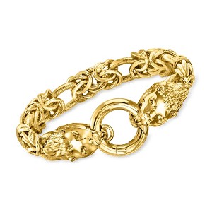 Ross-Simons Italian 14kt Yellow Gold-Plated Double Lion Head Byzantine Bracelet - 1 of 4