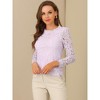 Allegra K Women's Lace Long Sleeve Keyhole Back Ruffle Neck Floral Blouse - 3 of 4