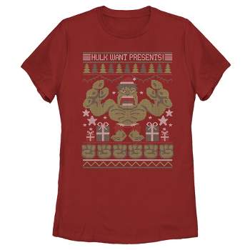 Women's Marvel Ugly Christmas Hulk Want Presents T-Shirt