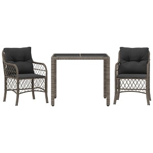 vidaXL Bistro Set Grey PE Rattan, Powder-Coated Steel, Tempered Glass - 1 of 1