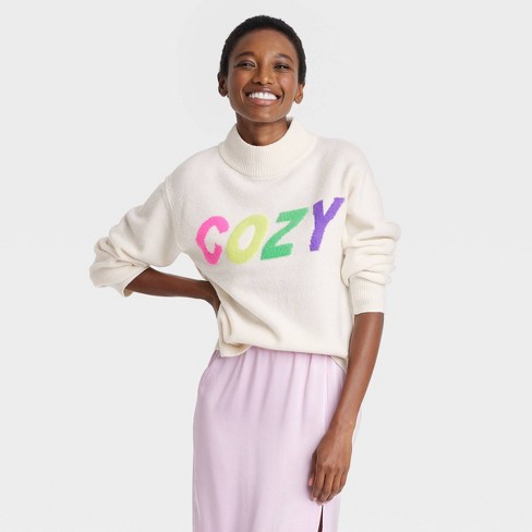 Women's Crewneck Graphic Pullover Sweater - A New Day™ Cream S