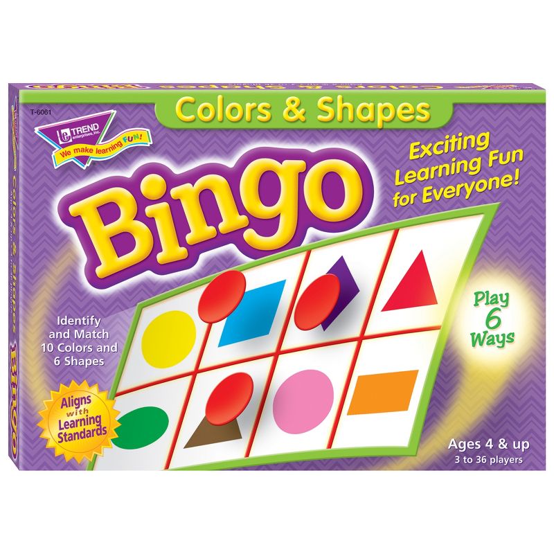 TREND Bingo Game 5-Pack, Colors & Shapes, Alphabet, Rhyming, Numbers, Prefixes & Suffixes, 2 of 7