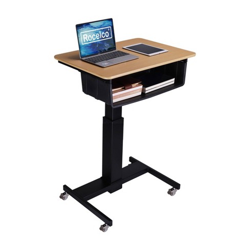 28 Height Adjustable Mobile School Standing Desk With Book Box Natural Rocelco Target