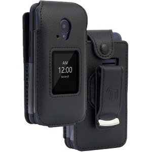 Nakedcellphone Vegan Leather Case with Belt Clip for NUU F4L 4G LTE Flip Phone / BLU Tank Flip / Aspera F42 - Black - 1 of 4