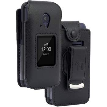 Nakedcellphone Vegan Leather Case with Belt Clip for NUU F4L 4G LTE Flip Phone / BLU Tank Flip / Aspera F42 - Black