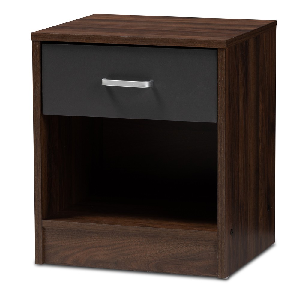 Photos - Storage Сabinet Hansel 1 Drawer and Finished Nightstand Brown/Gray - Baxton Studio: Modern Bedside Furniture with Open Shelf