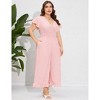 Women's Plus Size Wide Leg Floral Jumpsuits Casual Summer Short Sleeve Fashion Outfit Criss Cross Neck Smocked Waist - 4 of 4