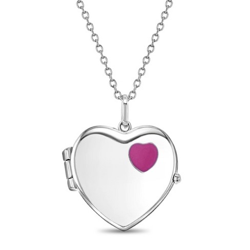 Girls' Heart Pink Enamel Sterling Silver Locket Necklace - In Season Jewelry - image 1 of 1