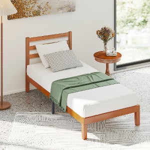 Lyngins Solid Wood Platform Bed Frame, Industrial Beds with Headboard, Storage Bed with 12" Under-Bed Space, Noise-Free Bed Frame for Bedroom - 1 of 4