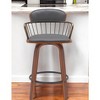 HomeRoots 26" Gray And Wood Brown Faux Leather Swivel Low Back Counter Height Bar Chair - 2 of 4