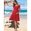INSPIRE CHIC Women's Maternity Dress Boho Pleated Midi Tie Waist Belted Baby Shower Short Sleeve Babydoll Pregnancy Photoshoot - 3 of 4