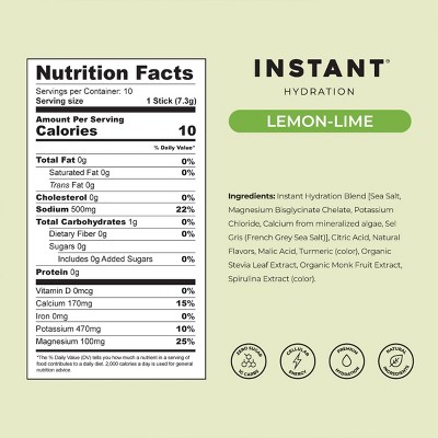 Instant Hydration Lemon Lime Electrolyte Drink Mix Sports Drink - 10ct/73gms: Non-Caffeinated, Powdered Form