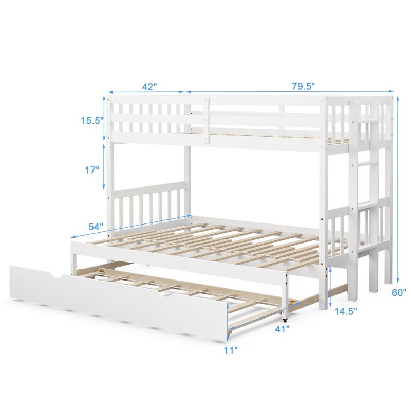 Costway Twin Over Twin Pull-Out Bunk Bed with Trundle Wooden Ladder White\Espresso, 4 of 11