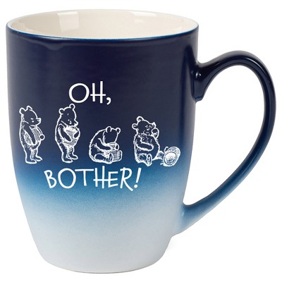 Elanze Designs Oh, Bother! Pooh Two Toned Ombre Matte Navy Blue and White 12 ounce Ceramic Stoneware Coffee Cup Mug