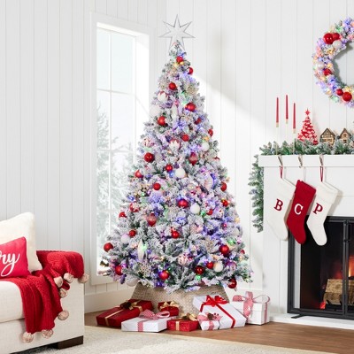 4.5ft Snow Flocked Pine Christmas Tree with Multicolor Lights
