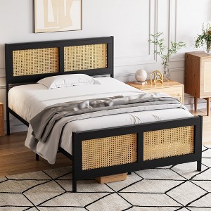 Whizmax Four Size Bed Frame with Rattan Headboard and Footboard, Rattan Platform Bed Frame, Mattress Foundation, No Box Spring Needed, Black - 1 of 4