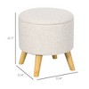 HOMCOM Storage Ottoman, Round Stool Chair with Cushioned Top, Cream White - 3 of 4