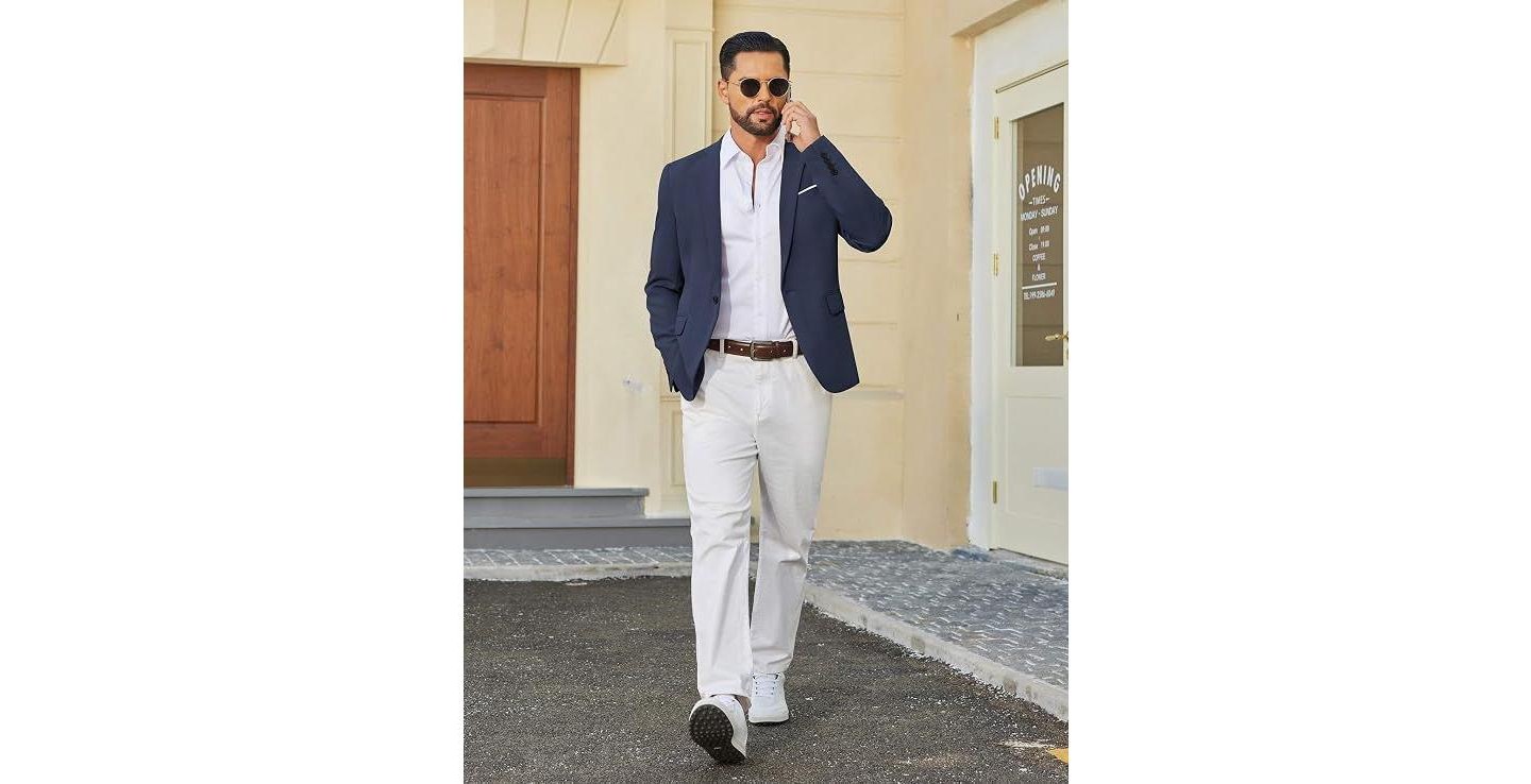Мужской пиджак COOFANDY Suit Jacket Casual Sport Coat for Men One Button Blazer Jackets Navy Blue, цвет: Тёмно-синий — фото 2