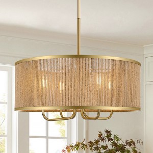 LamQee Farmhouse Rattan Chandelier 4 Lights Boho Ceiling Hanging Lighting with Hand Woven Shade Pendant Lights - 1 of 4