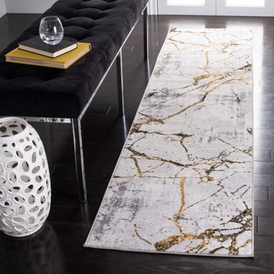Amelia Grey and Gold Abstract 2' x 4' Hand-Knotted Rug