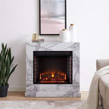 Dridun Faux Marble Fireplace White/Gray - Aiden Lane