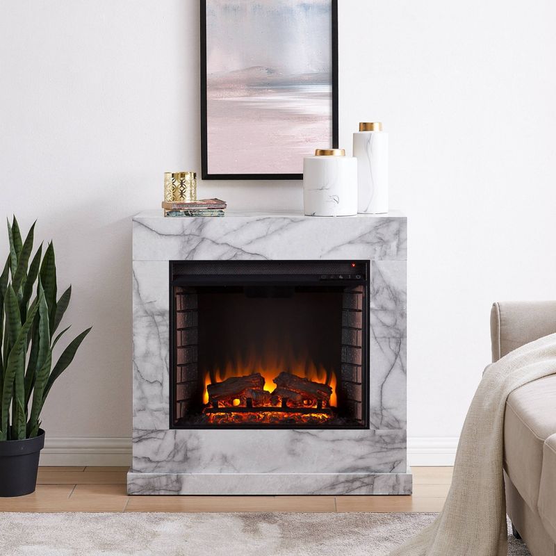 Dridun Faux Marble Fireplace White/Gray - Aiden Lane, 1 of 14