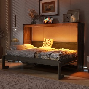 Whisen Twin Size Murphy Bed with LED Lighting, Folds into Stylish Wall Cabinet - 1 of 4