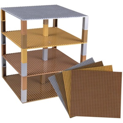 Strictly Briks 4 Pack Stackable Baseplates 10x10 in, 32x32 Studs, Compatible with Major Brands, 4 Plates & 30 Stackers, Gold/Silver