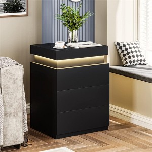 LED Nightstand With 3 Storage Drawers, Modern Multi-Color LED Night Table Bedside Table, Easy Assembly Modern Wooden End Table For Bedroom - 1 of 4