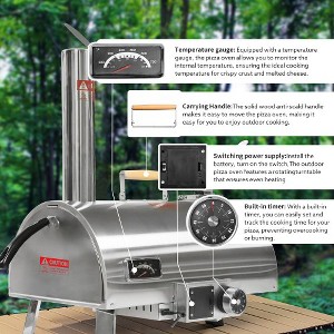 Outdoor 12" Automatic Rotatable Pizza Ovens Portable Stainless Steel Wood Fired Pizza Maker with Built-in Thermometer Pizza Cutter Carry Bag - 1 of 4