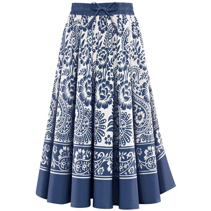 Collections Etc Paisley Print Circle & Elastic Smocked Waist Cotton Skirt, 3 of 5