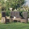 vidaXL 3-Piece Outdoor Furniture Set - Gray Poly Rattan Patio Dining with Cushions, Reclining Chairs, Tempered Glass Tabletop - 2 of 4