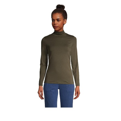 Lands' End Women's Serious Sweats 3/4 Sleeve Funnel Neck Top 