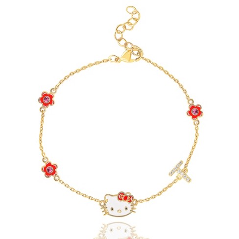 Sanrio Hello Kitty Womens Yellow Gold Plated Letter Bracelet