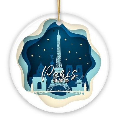 Eiffel Tower Paris at Night Scene in 3D Paper Art Gift Christmas Ornament| OrnamentallyYou