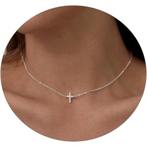Cross Necklace for Women: 14K Gold & Silver Plated, Minimalist Dainty Religious Pendant, Daily Wear Jewelry Gift - 1 of 4