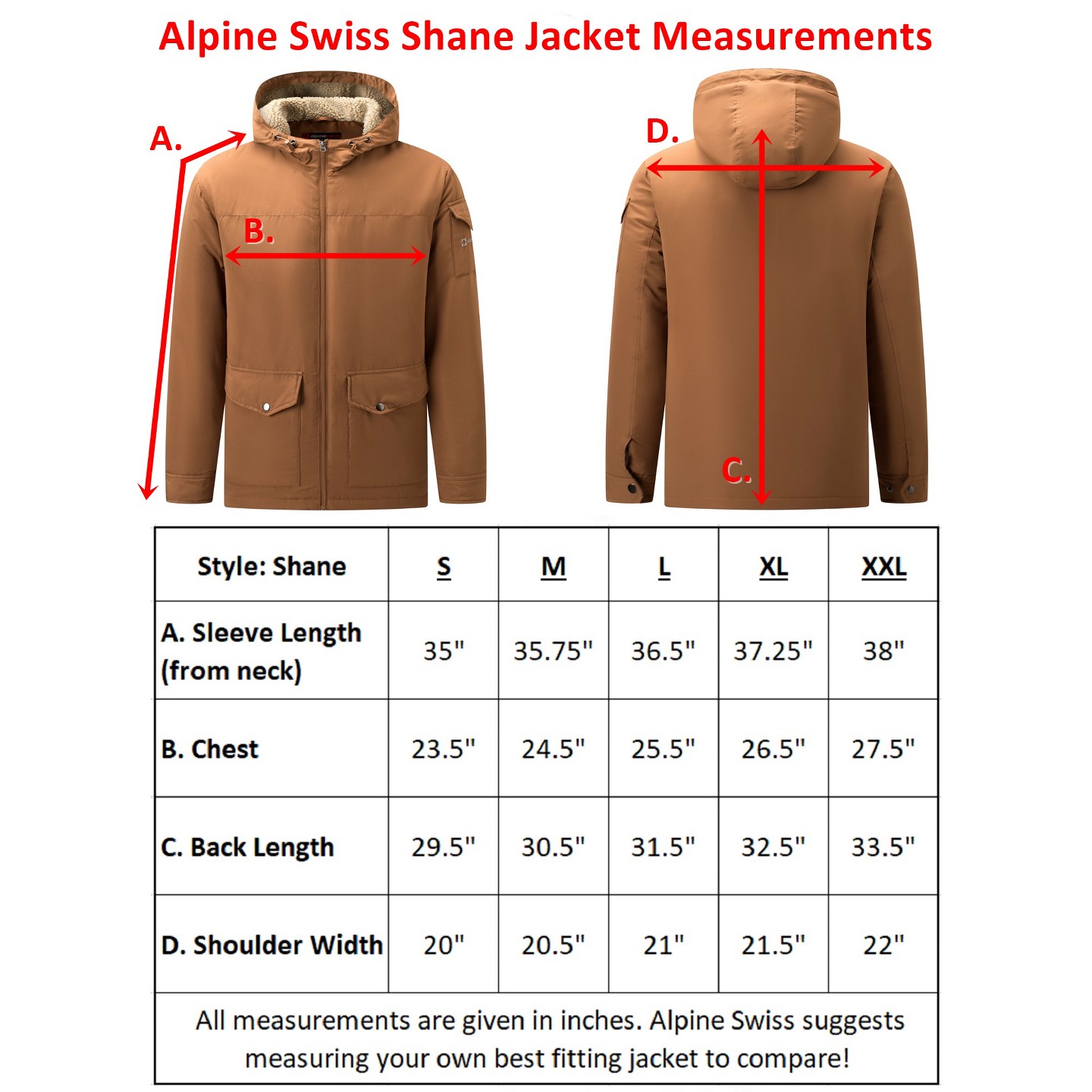 Мужская куртка Alpine Swiss Shane Faux Shearling Lined Parka Hooded Winter Coat Cargo Utility Jacket Tan, цвет: Рыжевато-коричневый — фото 4