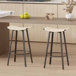 Counter Height PVC Handwoven Backless Bar Stools with Round Footrest Set of 2 for Indoor & Outdoor - 1 of 4