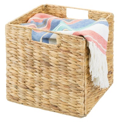 Natural Wicker Cube Storage Bins with Handles, Set of 4