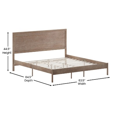 King Light Brown Solid Wood Platform Bed with Headboard