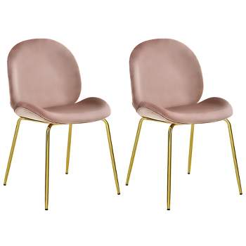 Costway Set of 2 Velvet Accent Chairs Dining Side Chairs w/Gold Metal Legs Pink/Beige/Green/Grey