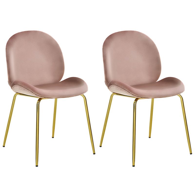 Costway Set of 2 Velvet Accent Chairs Dining Side Chairs w/Gold Metal Legs Pink/Beige/Green/Grey, 1 of 11