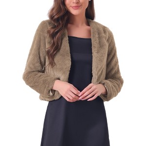 INSPIRE CHIC Women's Long Sleeve Open Front Cropped Winter Faux Fur Jacket - 1 of 4