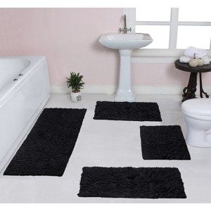 Bell Flower Collection Tufted Bath Rugs, Extra Soft and Absorbent, Non-Slip Bath Mats, Machine Washable Bathroom Mats, 4 Pcs Set with Runner, Black - 1 of 4