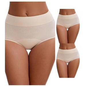 INSPIRE CHIC 3 Packs Leak Proof Briefs for Women's Cotton High Waist Elastic Waistband Period Underwear - 1 of 4